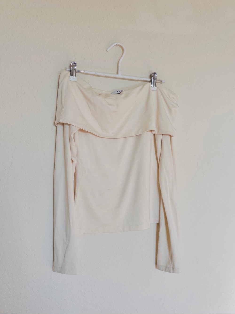 NA-KD Off Shoulder Long Sleeve Top | Cream | Minimalist Stretch Knit
